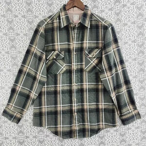 Outdoor exchange Button Down Long sleeve Plaid Men's Shirt M Green